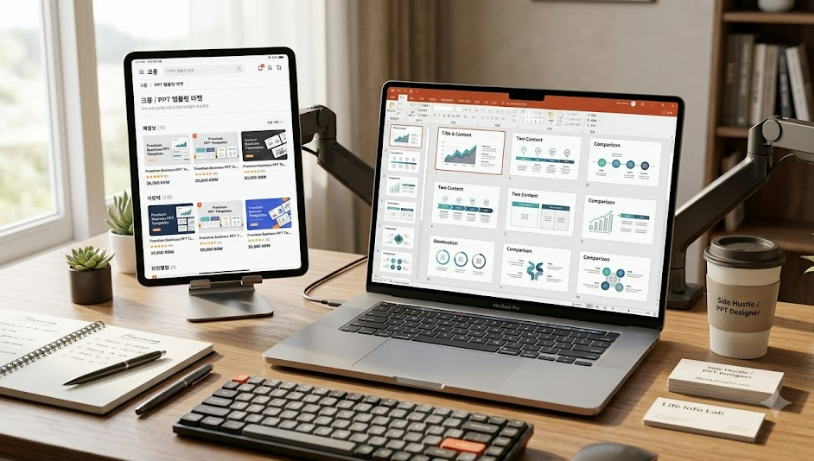 직장인 PPT 템플릿 제작 및 카드뉴스 외주 부업 서비스 등록 화면 예시